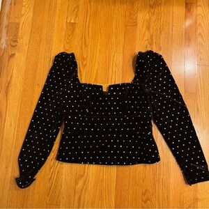 Self Portrait Black Velvet Diamante Longsleeve Velvet Top